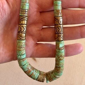 RARE_VINTAGE_Santo Domingo Tony Aguilar Sr. Brass & NATURAL Turquoise Necklace